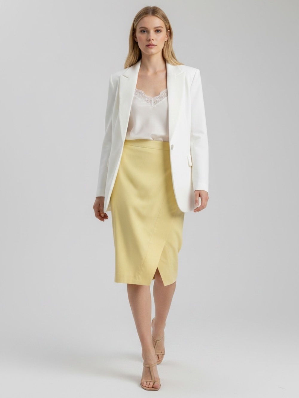 Ricki’s Butter Yellow Pencil Skirt Split Front Wrap Style Size 2 NEW